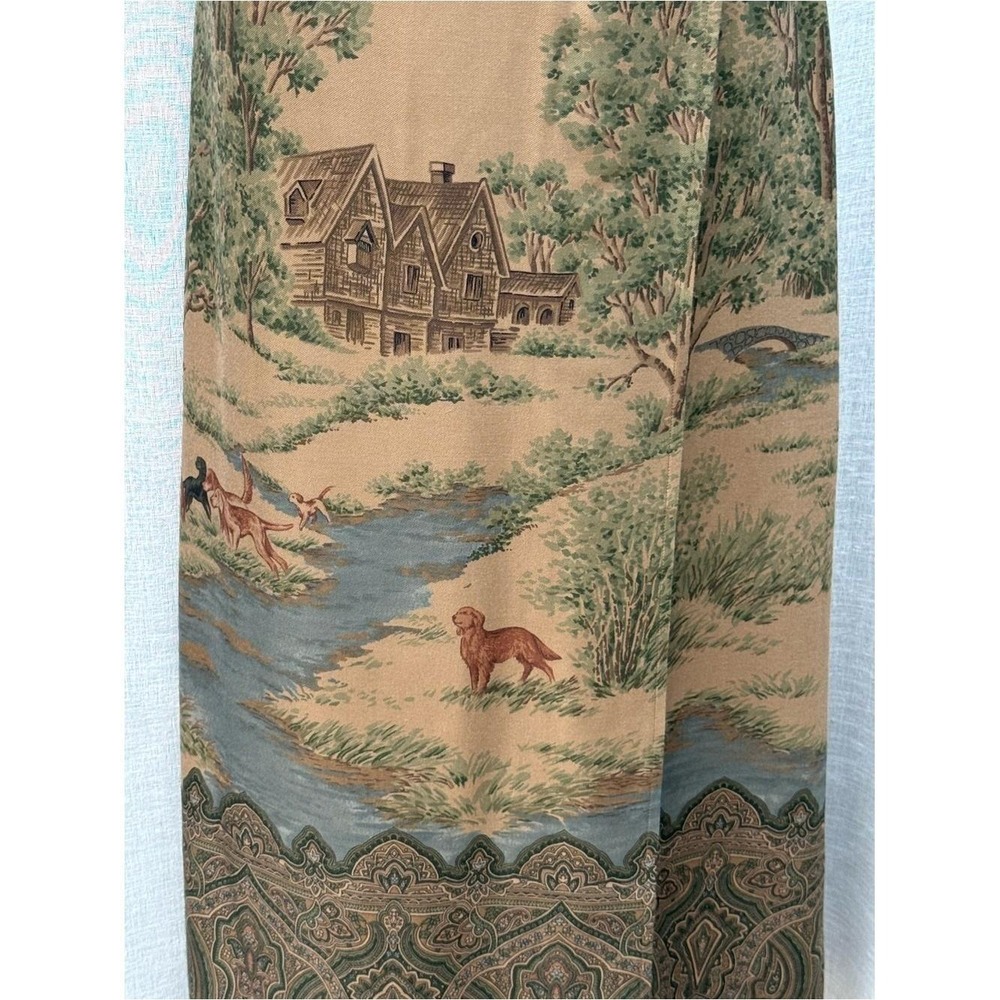 1990 Lauren Ralph Lauren wrap skirt with countryside landscape scenes print - Picture 5 of 9